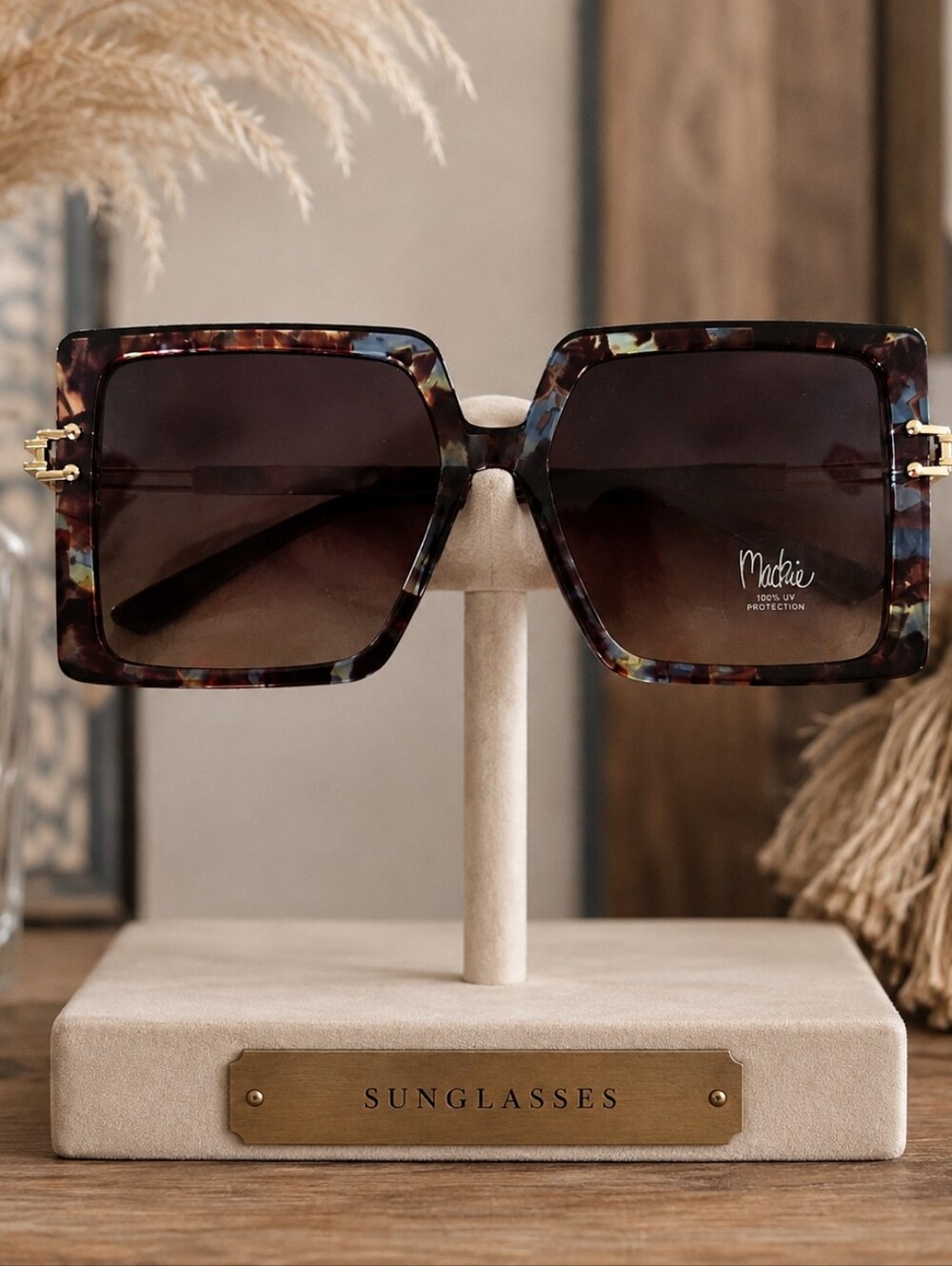Bob Mackie Oversized Blue Tortoise Shell Square Sunglasses, NWT